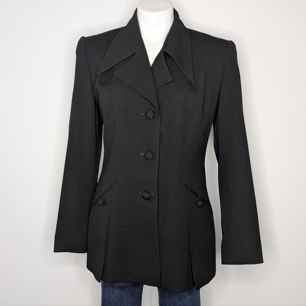Vintage Alberto Makali Black Lace Up Back Button Up Front Suit Dress Jacket 8